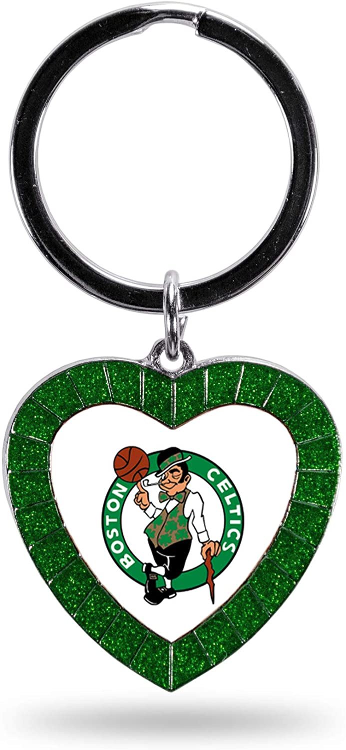 Boston Celtics Metal Keychain Rhinestone Colored Heart Shape