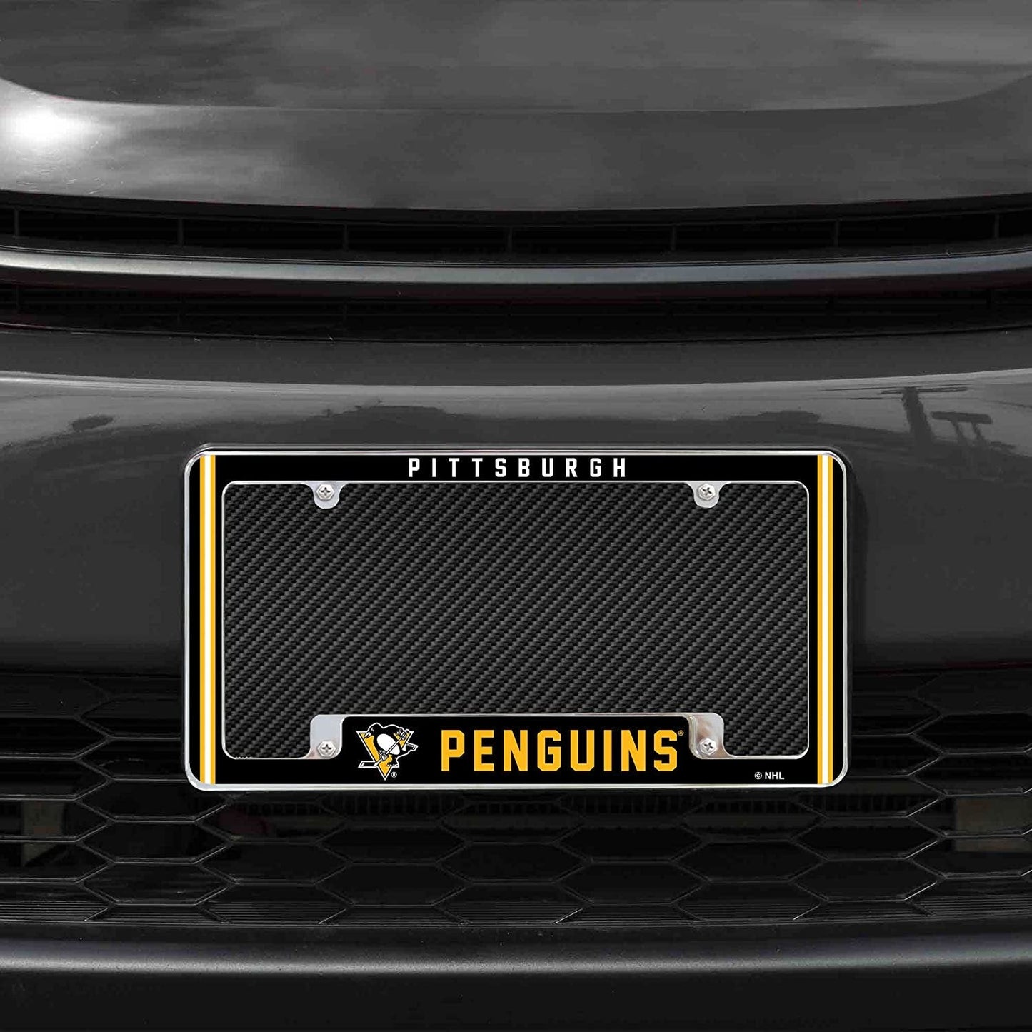 Pittsburgh Penguins Metal License Plate Frame Chrome Tag Cover Alternate Design 6x12 Inch