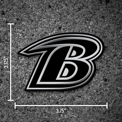 Baltimore Ravens Auto Emblem, Silver Chrome Color, Raised Molded Plastic, 3.5 Inch, Adhesive Tape Backing