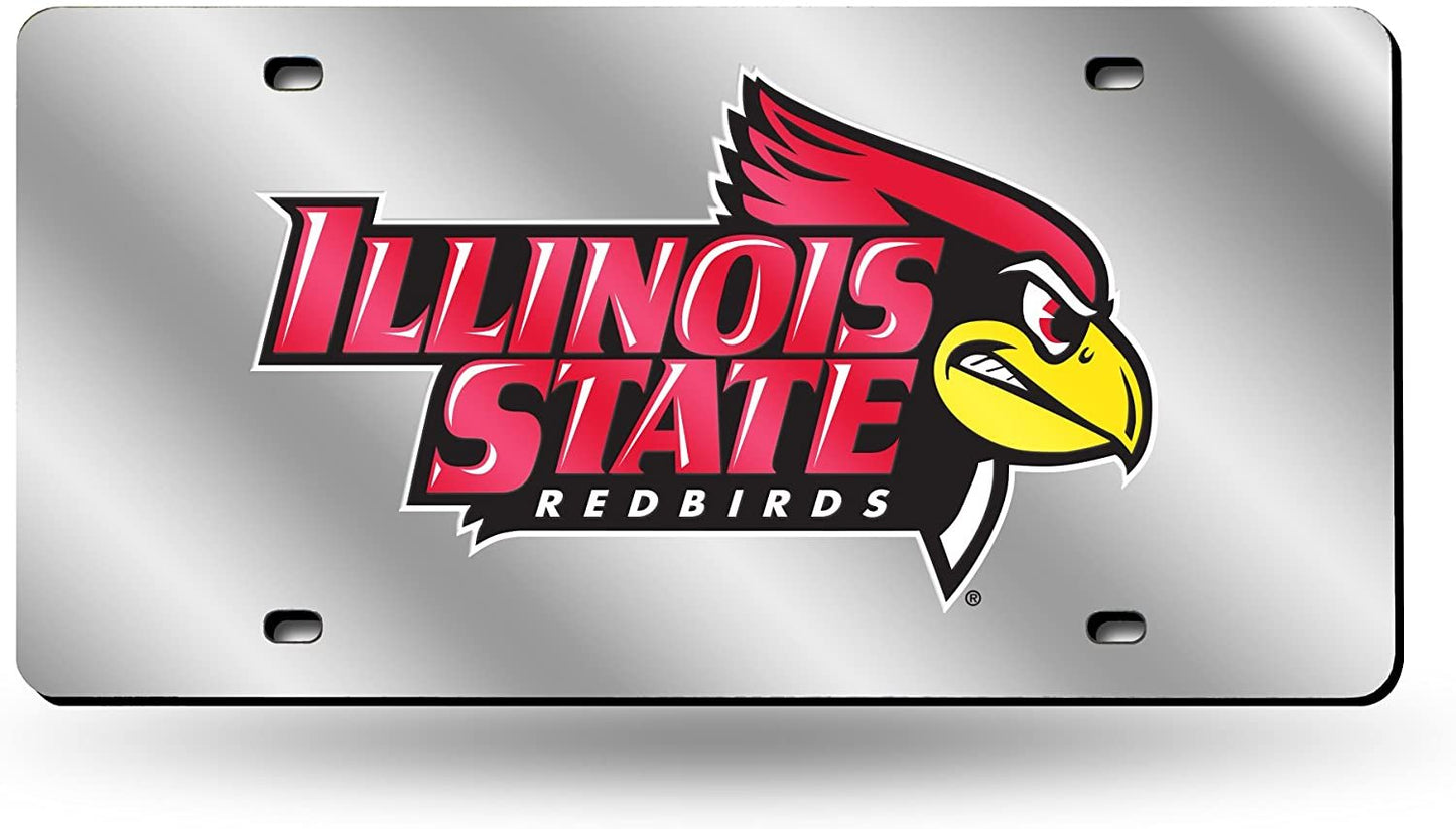 Illinois State University Redbirds Premium Laser Cut Tag License Plate, Mirrored Acrylic Inlaid, 12x6 Inch