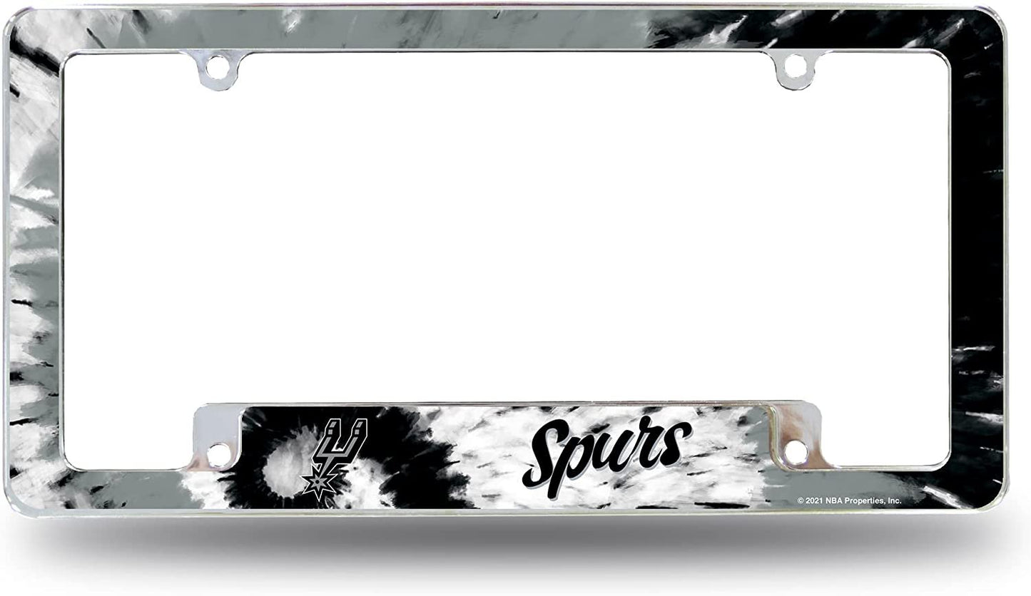 San Antonio Spurs Metal License Plate Frame Chrome Tag Cover Tie Dye Design 6x12 Inch