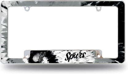 San Antonio Spurs Metal License Plate Frame Chrome Tag Cover Tie Dye Design 6x12 Inch