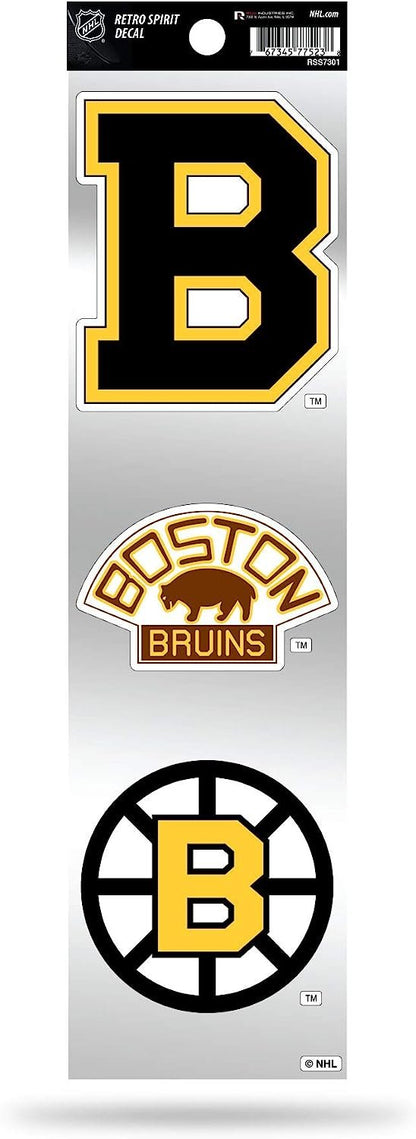 Boston Bruins 3-Piece Retro Decal Sticker Sheet, Die Cut, Clear Backing, 3x12 Inch