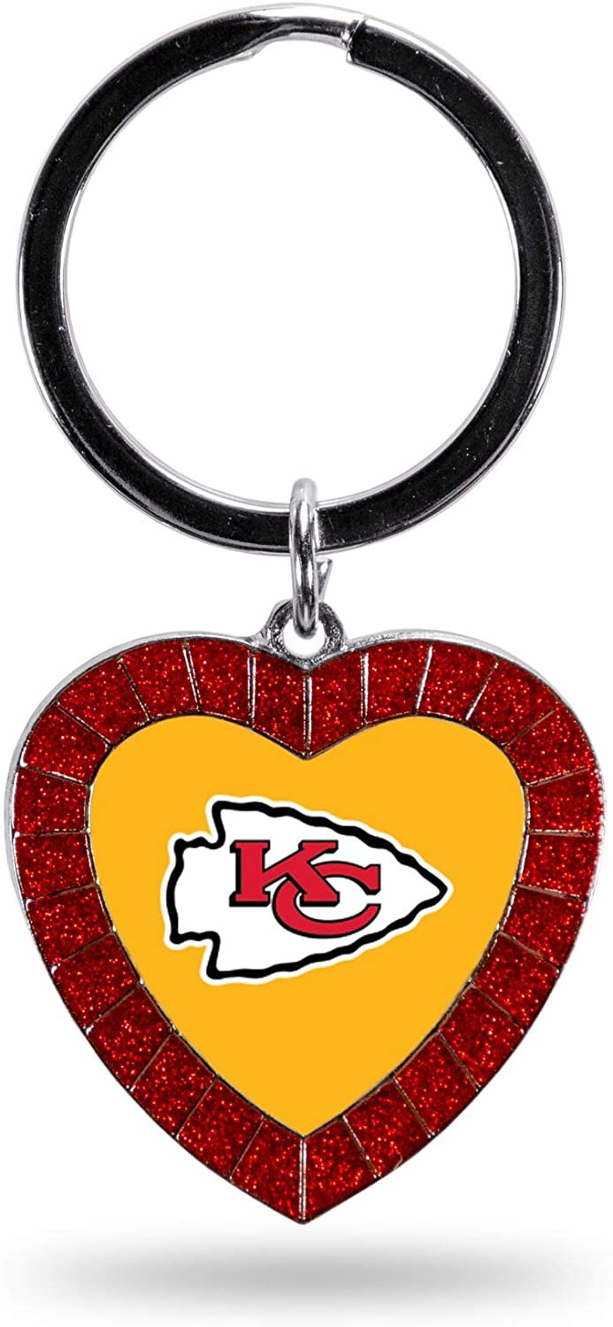 Kansas City Chiefs Dallas Cowboys Metal Keychain, Team Color Rhinestone Accent, Heart Shaped, 3 Inch, Officially Licensed