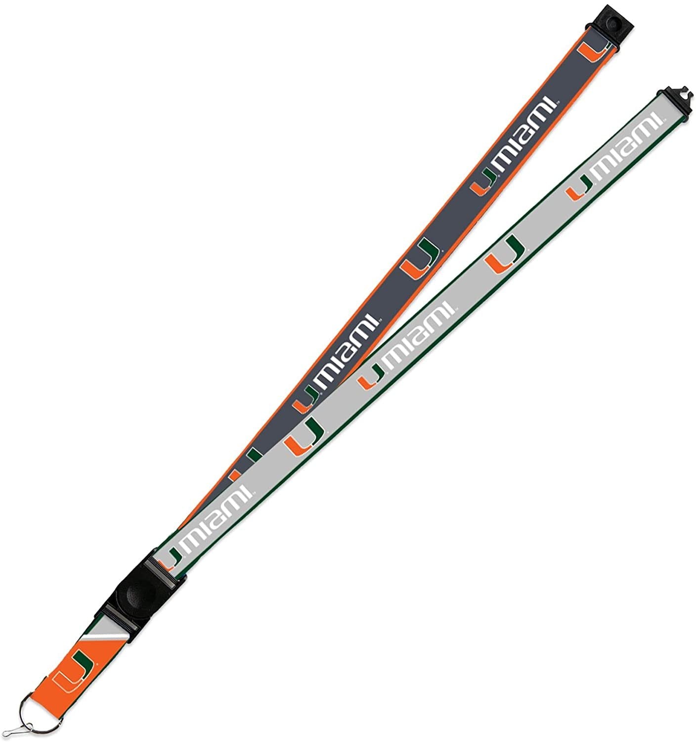 Miami Hurricanes Lanyard Keychain GRAY 2-sided Breakaway Clip University of