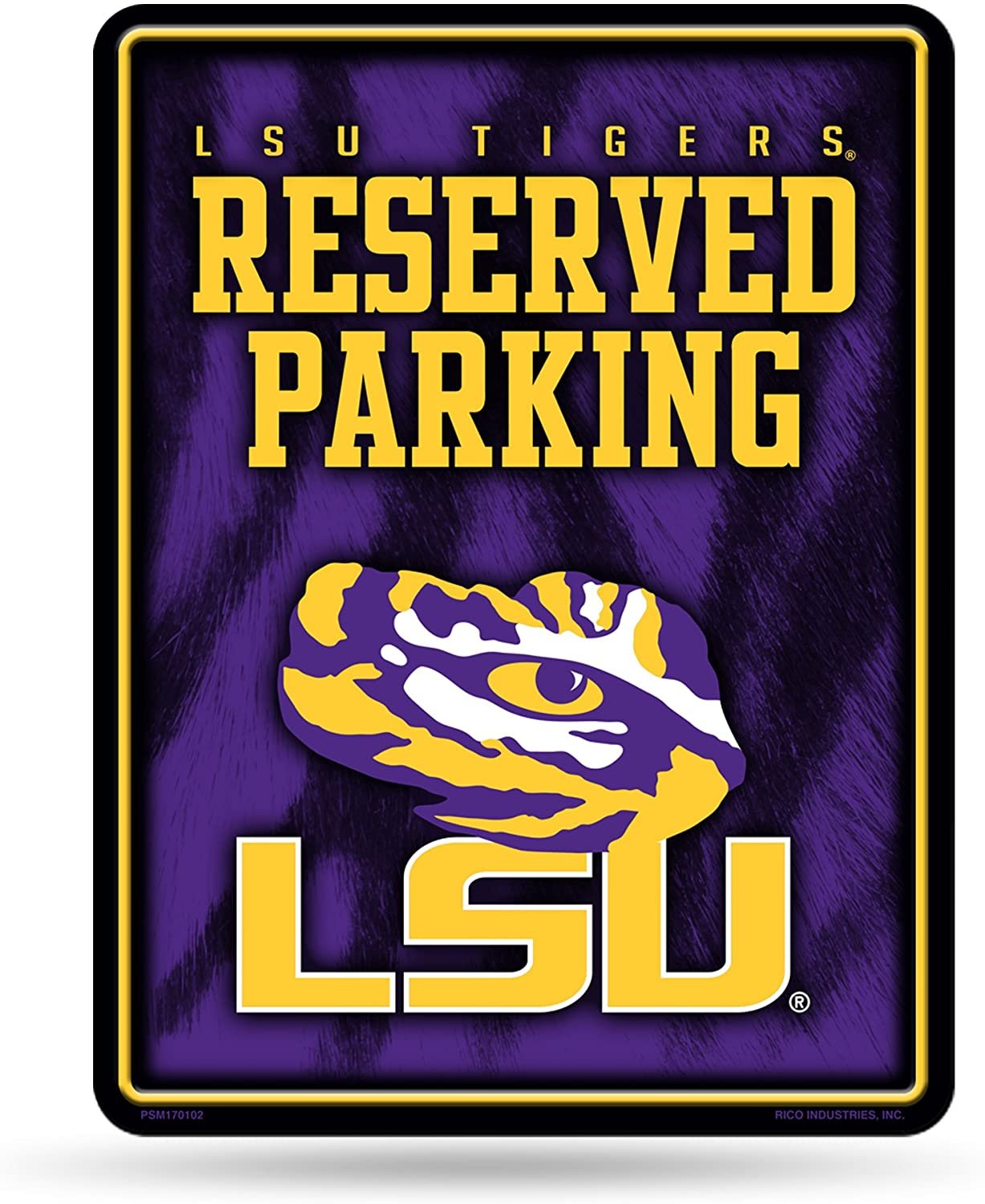 Louisiana State University Tigers LSU Metal Wall Parking Sign, 8.5x11 Inch, Primary Design, Great for Man Cave, Bed Room, Office, Home Decor