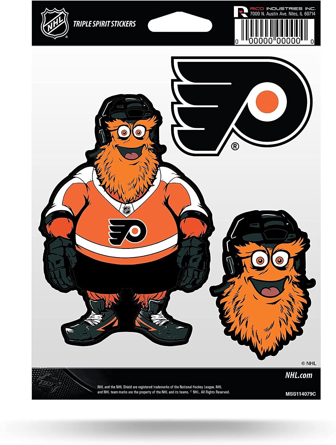 Philadelphia Flyers Multi Sticker Triple Decal Sheet, 5x7 Inch, Mascot Gritty Design, Flat Vinyl, Auto Home