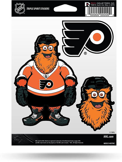 Philadelphia Flyers Multi Sticker Triple Decal Sheet, 5x7 Inch, Mascot Gritty Design, Flat Vinyl, Auto Home