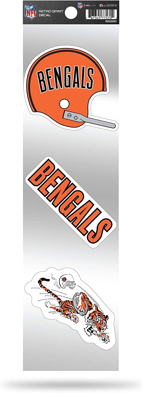 Cincinnati Bengals NFL 3-Piece Retro Spirit Decals, Team Color, Size of individual decals will vary