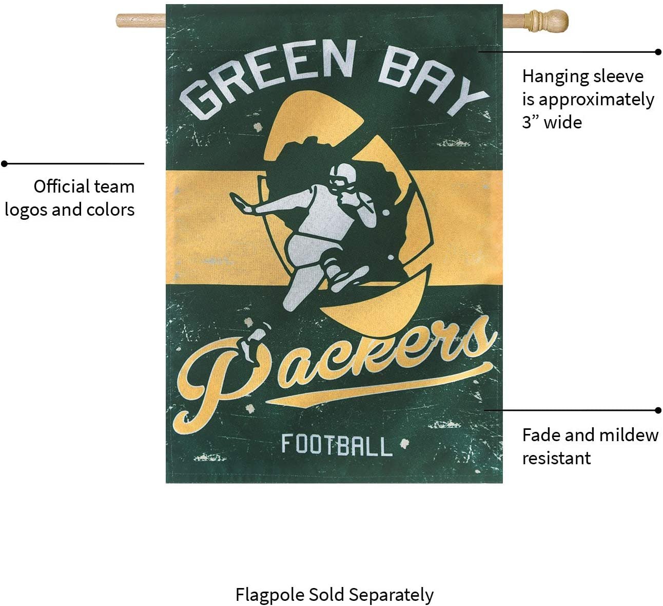 Green Bay Packers Premium Linen Banner Flag Double Sided 28x44 Inch Vintage Logo Design Outdoor