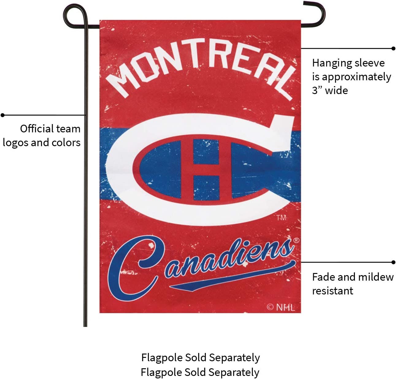 Montreal Canadiens Premium Garden Flag Linen Banner Double Sided 12.5x18 Inch Vintage Logo Design Outdoor
