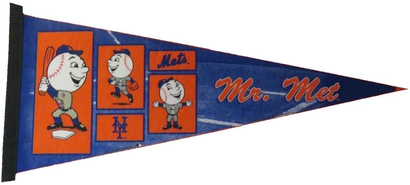 New York Mets Pennant Mascot Mr Met Felt 12x30 Inches