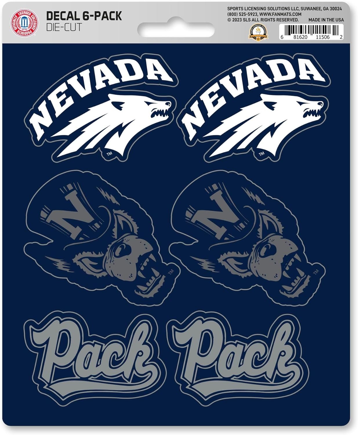 University of Nevada Wolfpack 6-Piece Decal Sticker Set, 5x6 Inch Sheet, Gift for football fans for any hard surfaces around home, automotive, personal items