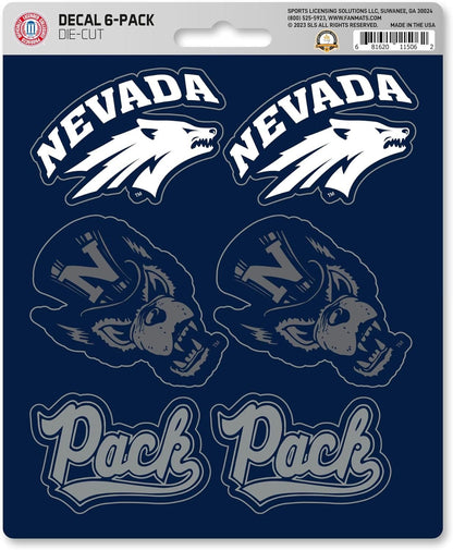 University of Nevada Wolfpack 6-Piece Decal Sticker Set, 5x6 Inch Sheet, Gift for football fans for any hard surfaces around home, automotive, personal items
