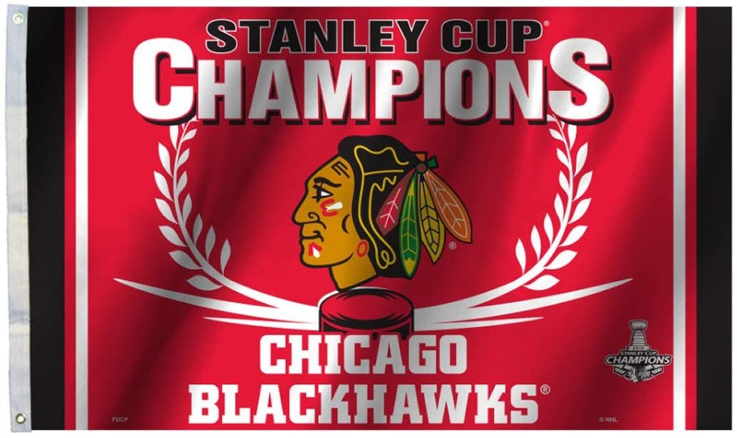 Chicago Blackhawks 2015 Stanley Cup Champions Premium 3x5 Feet Flag Banner, Metal Grommets, Outdoor Use, Single Sided