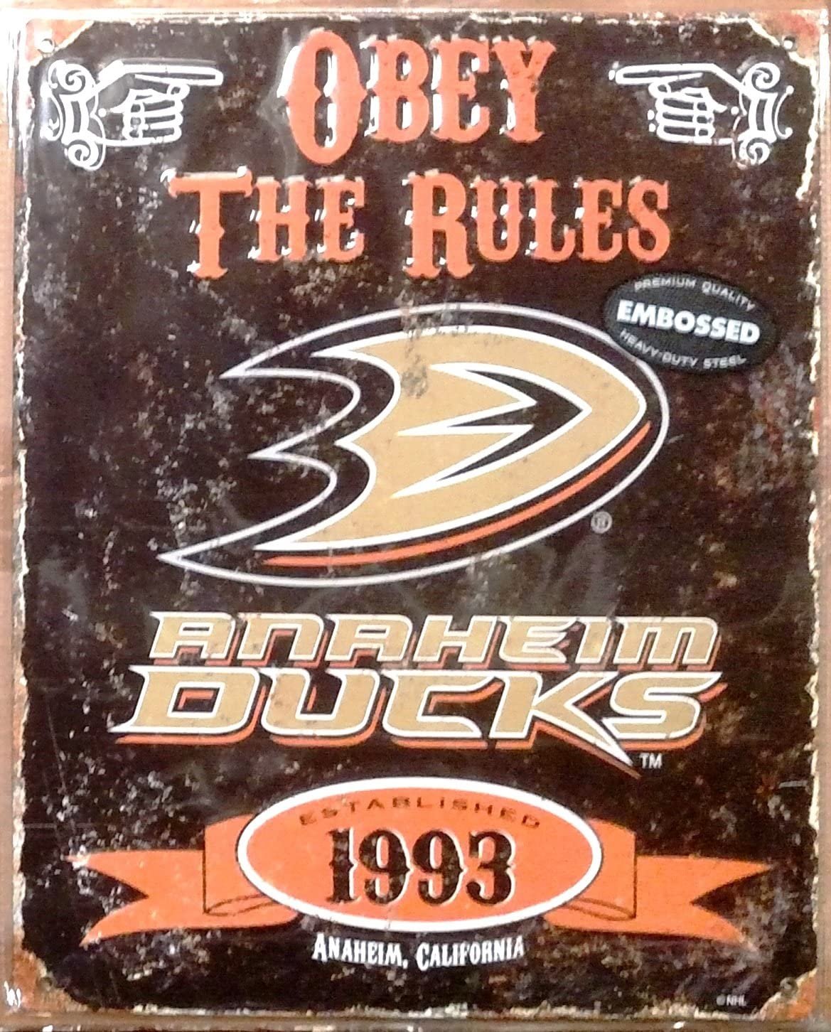 Anaheim Ducks Large 14.5x11.5 Inch Heavy Duty Metal Wall Pub Sign Embossed Vintage Design