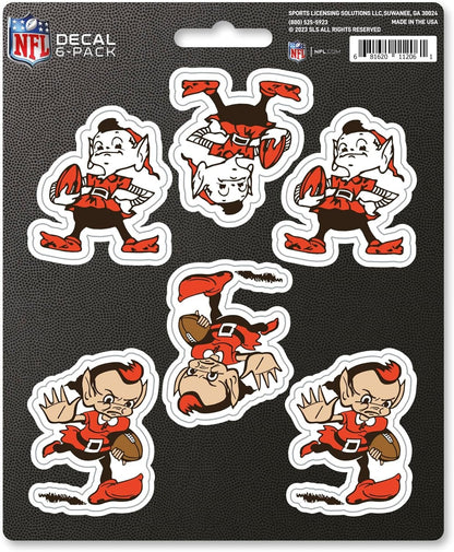 Cleveland Browns 6-Piece Decal Sticker Set, Vintage Retro Logo, 5x6 Inch Sheet, Gift for football fans for any hard surfaces around home, automotive, personal items