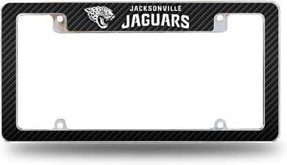 Jacksonville Jaguars Premium Metal License Plate Frame Tag Cover, Carbon Fiber Design, 12x6 inch, Pre-Drilled Holes, Officially Licensed