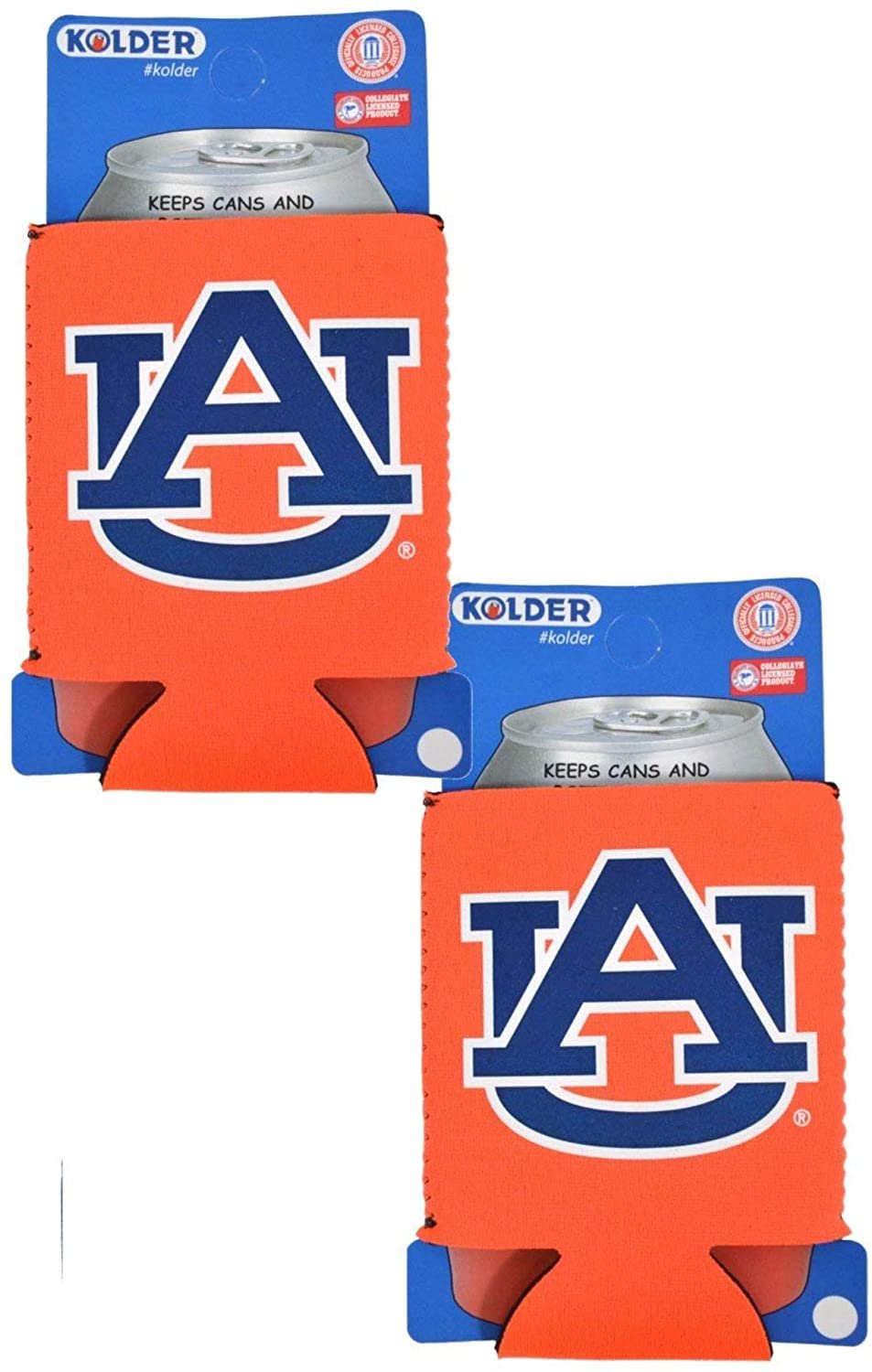 Auburn University Tigers Pair of 12oz Drink Can Cooler Insulated Neoprene Beverage Holder, Logo Design
