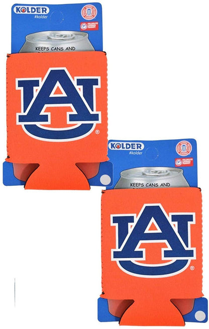 Auburn University Tigers Pair of 12oz Drink Can Cooler Insulated Neoprene Beverage Holder, Logo Design