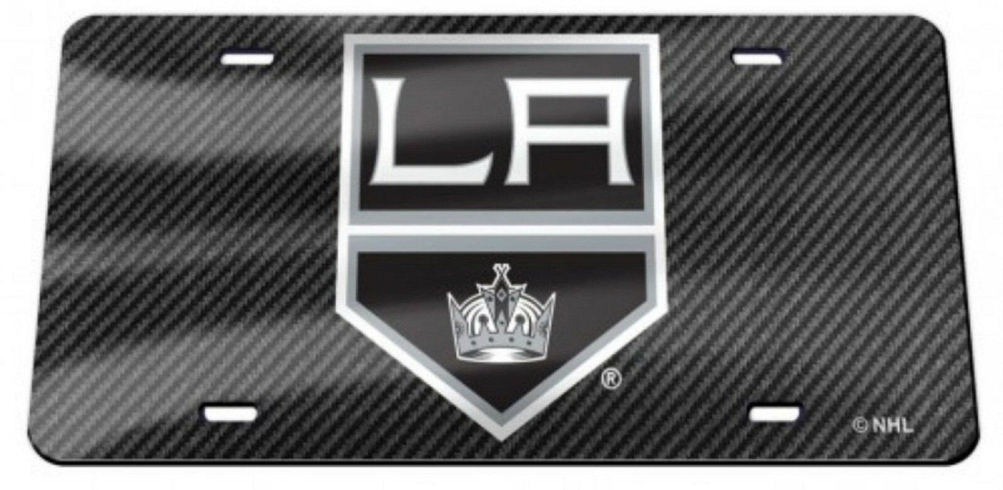 Los Angeles Kings Premium Laser Cut Tag License Plate, Carbon Fiber Design, Mirrored Acrylic Inlaid, 12x6 Inch