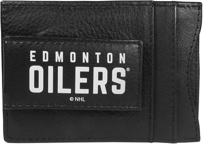 Edmonton Oilers Black Leather Wallet, Front Pocket Magnetic Money Clip, Printed Logo