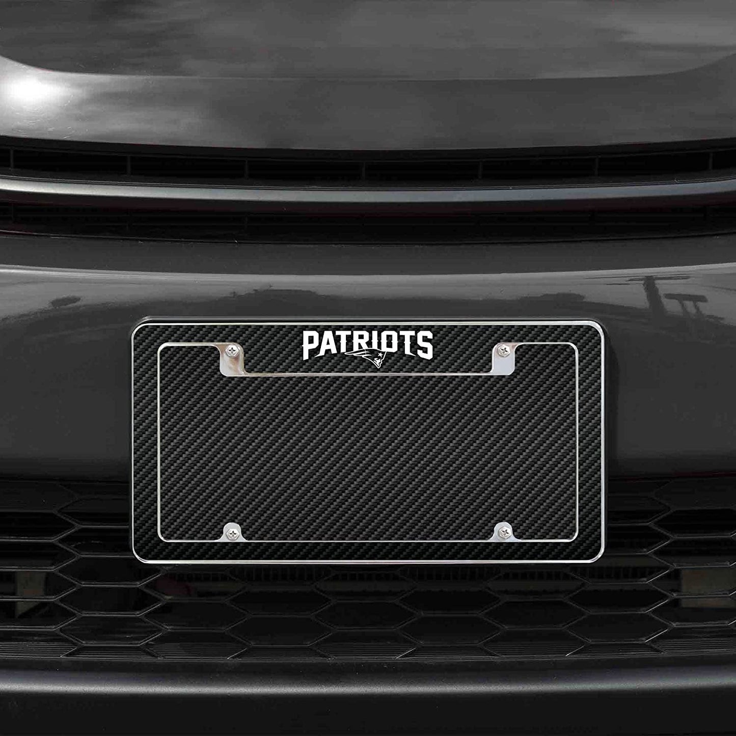 New England Patriots Metal License Plate Frame Chrome Tag Cover Carbon Fiber Design 6x12 Inch