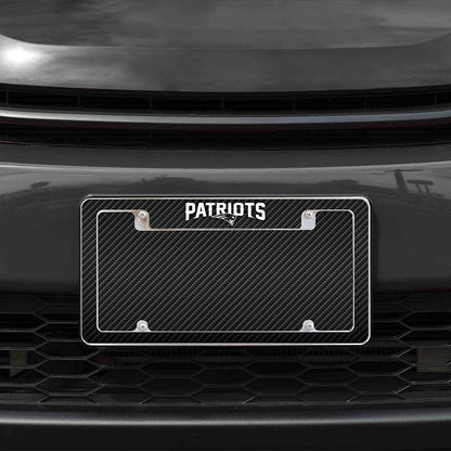 New England Patriots Metal License Plate Frame Chrome Tag Cover Carbon Fiber Design 6x12 Inch