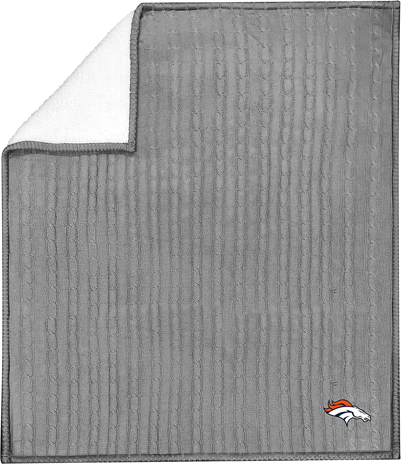 Denver Broncos Cable Sweater Knit Sherpa Throw Blanket 50x60 Inch Adult