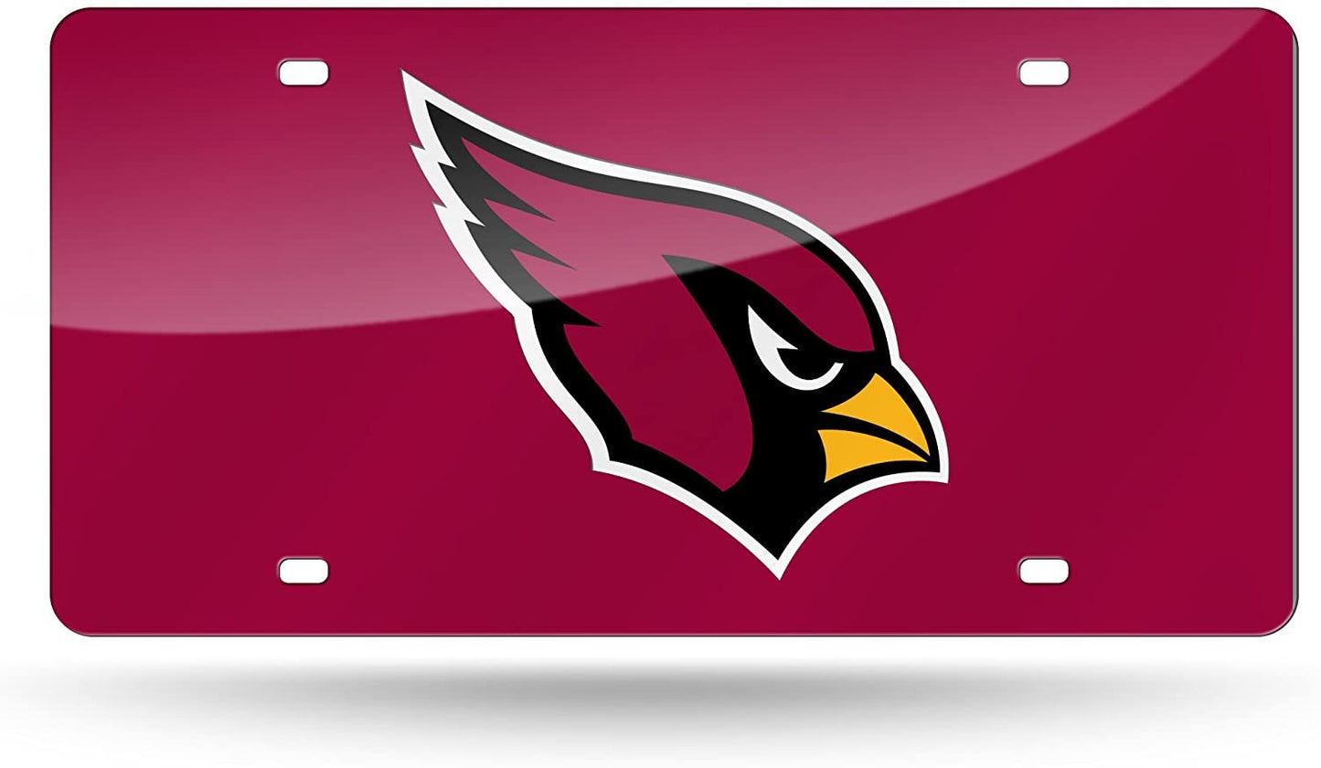 Arizona Cardinals Premium Laser Cut Red Acrylic Mirrored License Plate Tag, Officially Licensed