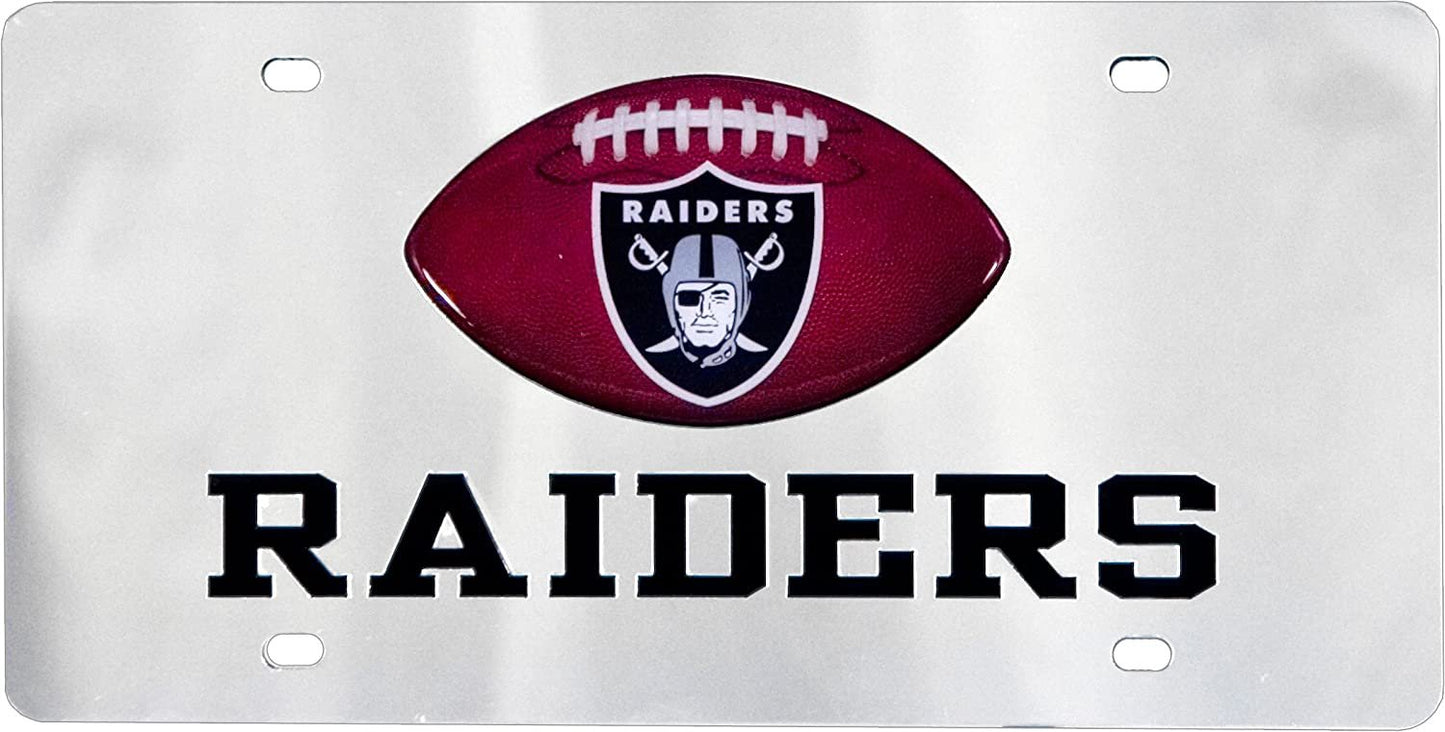 Las Vegas Raiders Premium Laser Cut Tag License Plate, Football, Mirrored Acrylic Inlaid, 12x6 Inch