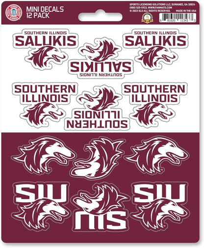 Southern Illinois University Salukis 12-Piece Mini Decal Sticker Set, 5x6 Inch Sheet, Gift for football fans for any hard surfaces around home, automotive, personal items