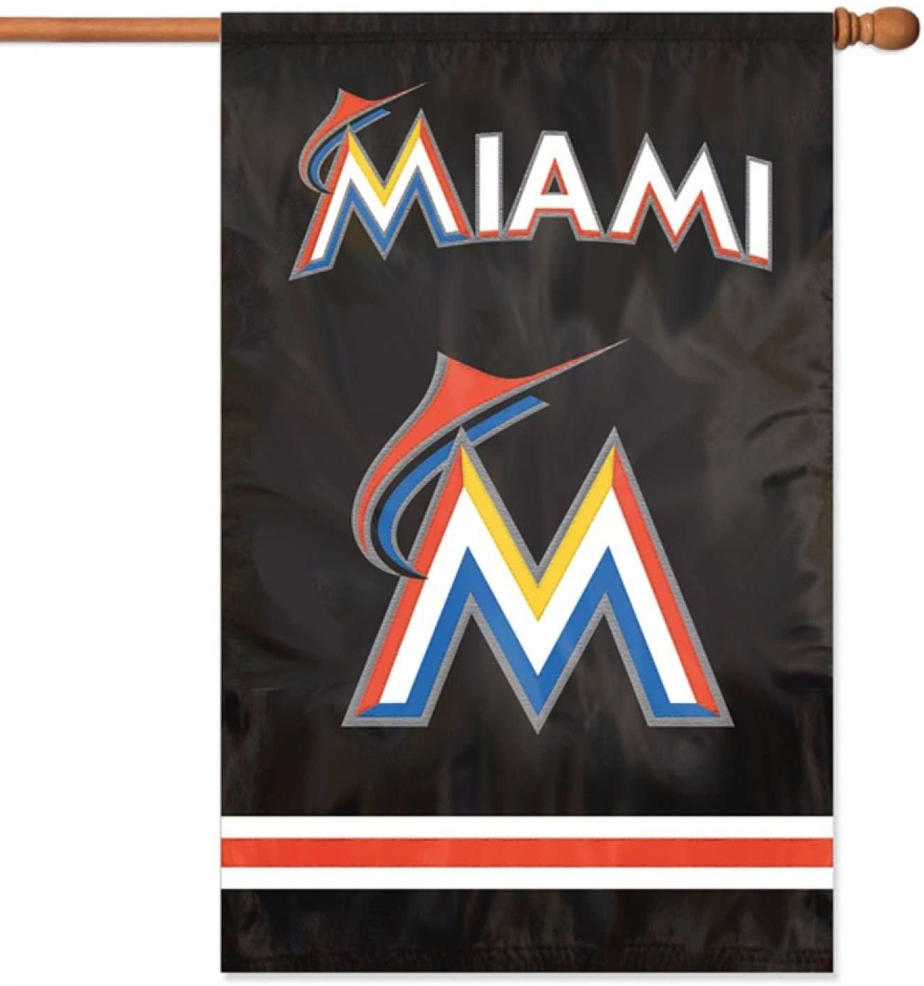 Miami Marlins Premium Double Sided Banner Flag, 44x28 Inch, Applique Embroidered