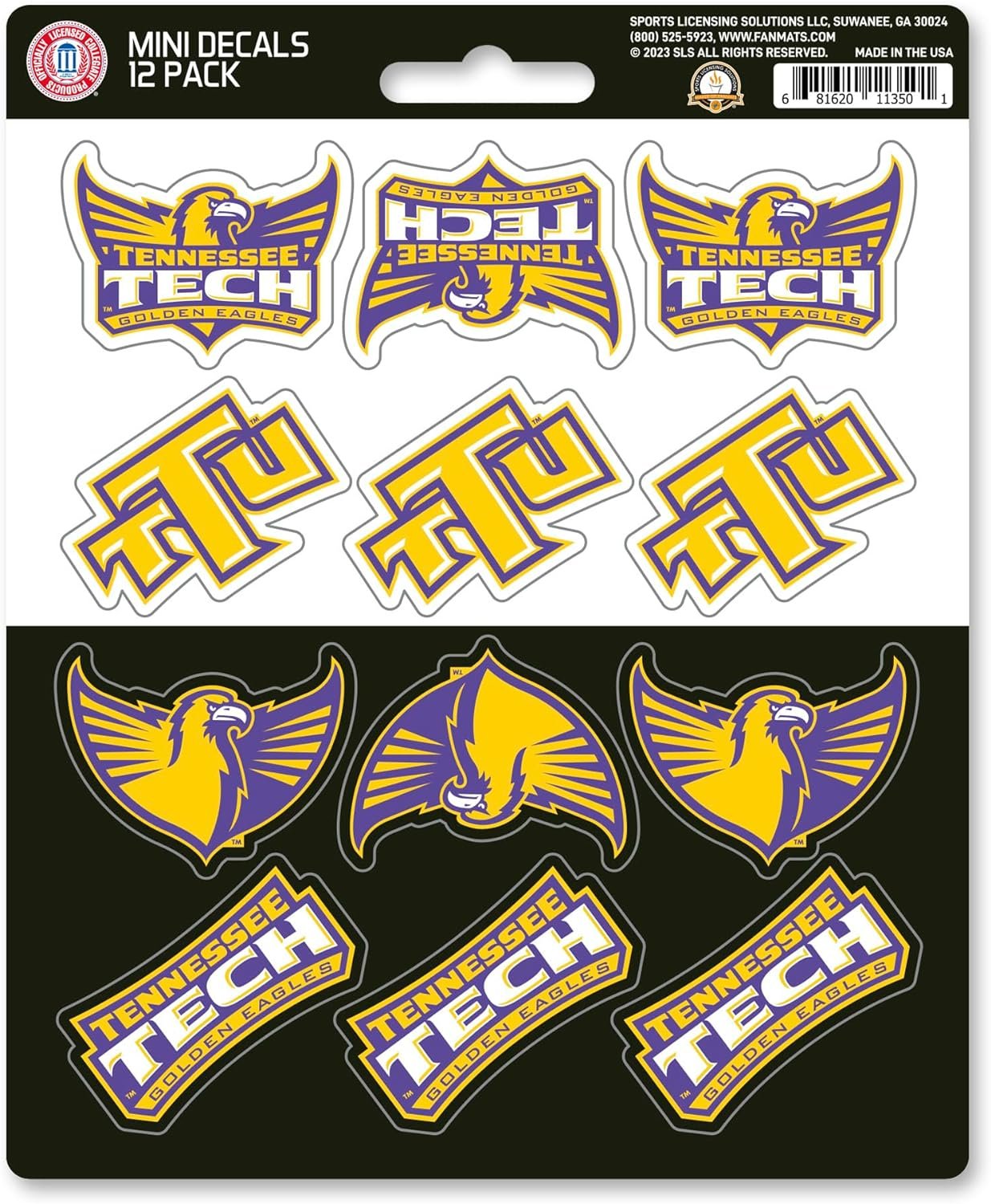 Tennessee Tech University Golden Eagles 12-Piece Mini Decal Sticker Set, 5x6 Inch Sheet, Gift for football fans for any hard surfaces around home, automotive, personal items