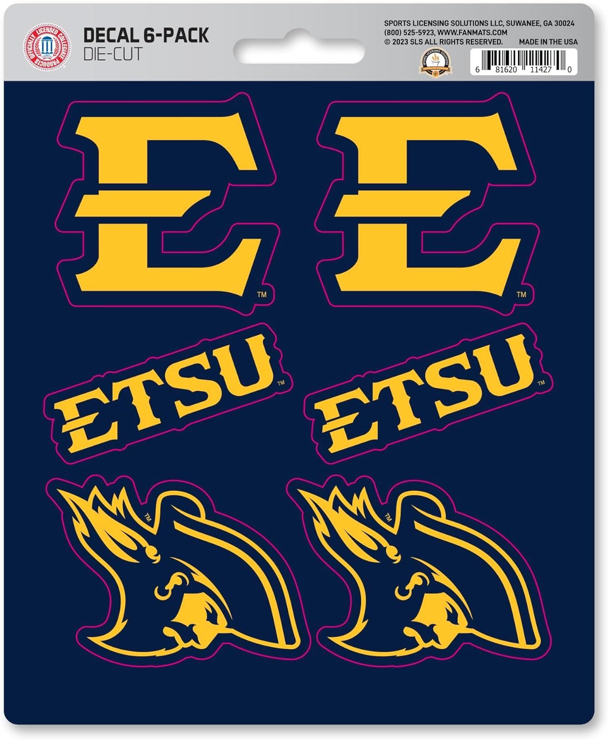 East Tennessee State University Buccaneers 6-Piece Decal Sticker Set, 5x6 Inch Sheet, Gift for football fans for any hard surfaces around home, automotive, personal items