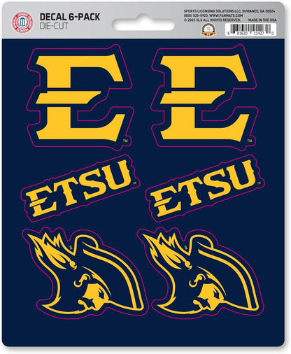 East Tennessee State University Buccaneers 6-Piece Decal Sticker Set, 5x6 Inch Sheet, Gift for football fans for any hard surfaces around home, automotive, personal items