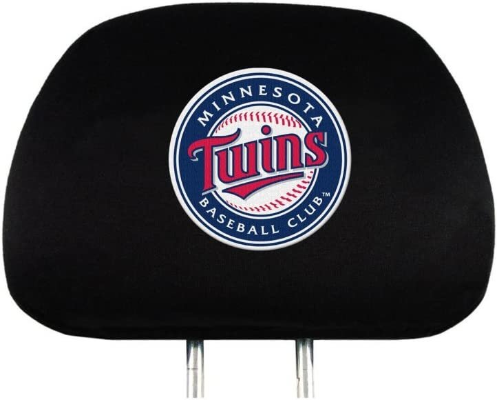 Minnesota Twins Pair Premium Auto Head Rest Covers, Black Elastic, Embroidered, 14x10 Inch