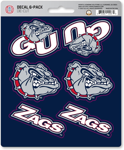 Gonzaga University Bulldogs 6-Piece Decal Sticker Set, 5x6 Inch Sheet, Gift for football fans for any hard surfaces around home, automotive, personal items