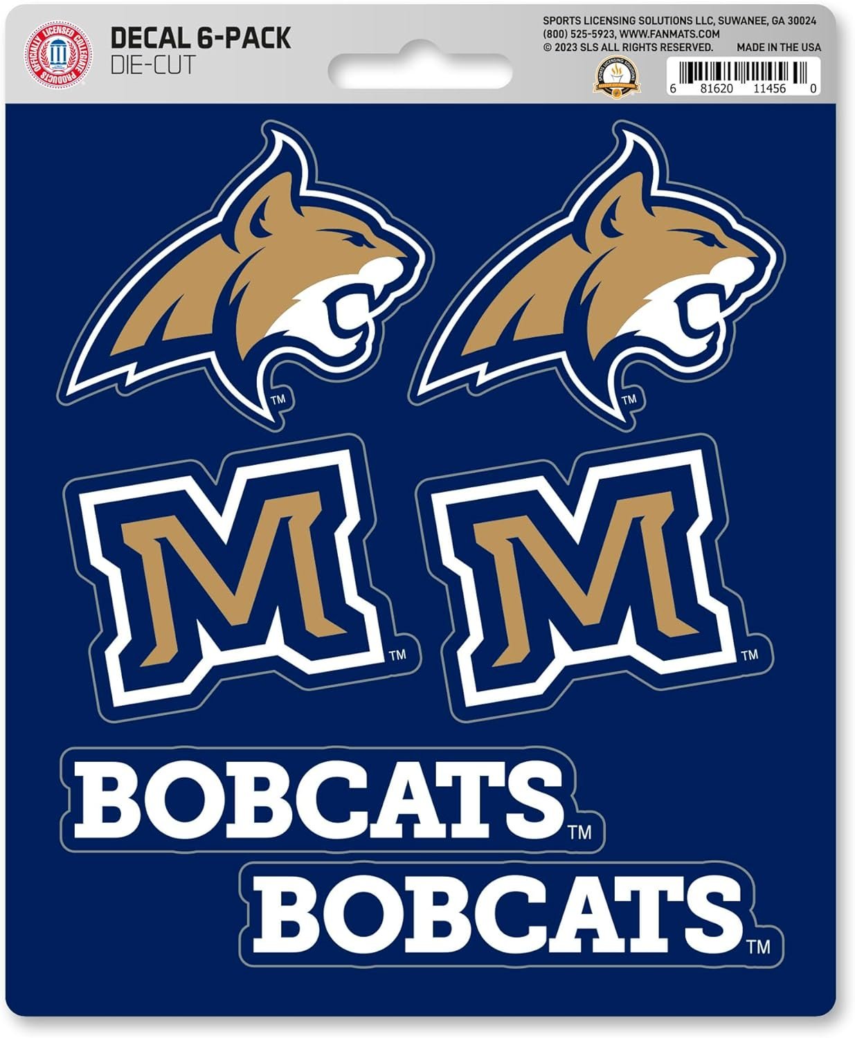 Montana State University Bobcats 6-Piece Decal Sticker Set, 5x6 Inch Sheet, Gift for football fans for any hard surfaces around home, automotive, personal items