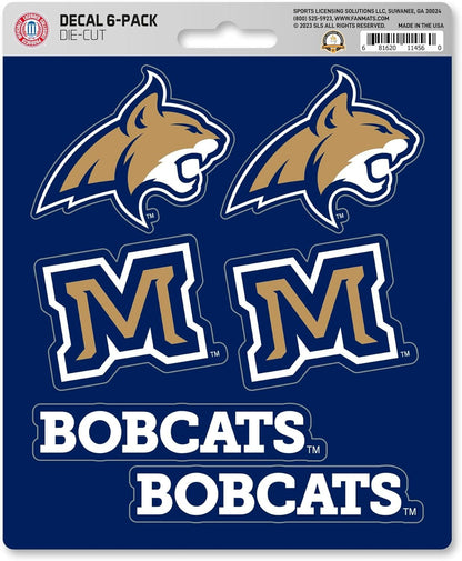 Montana State University Bobcats 6-Piece Decal Sticker Set, 5x6 Inch Sheet, Gift for football fans for any hard surfaces around home, automotive, personal items