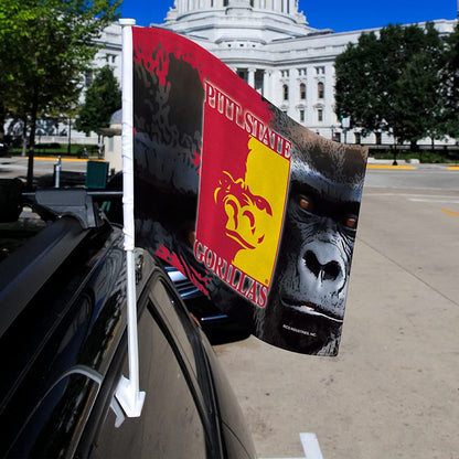 Pittsburg State University Gorillas Premium Double Sided Car Flag Banner, Includes Plastic Display Pole