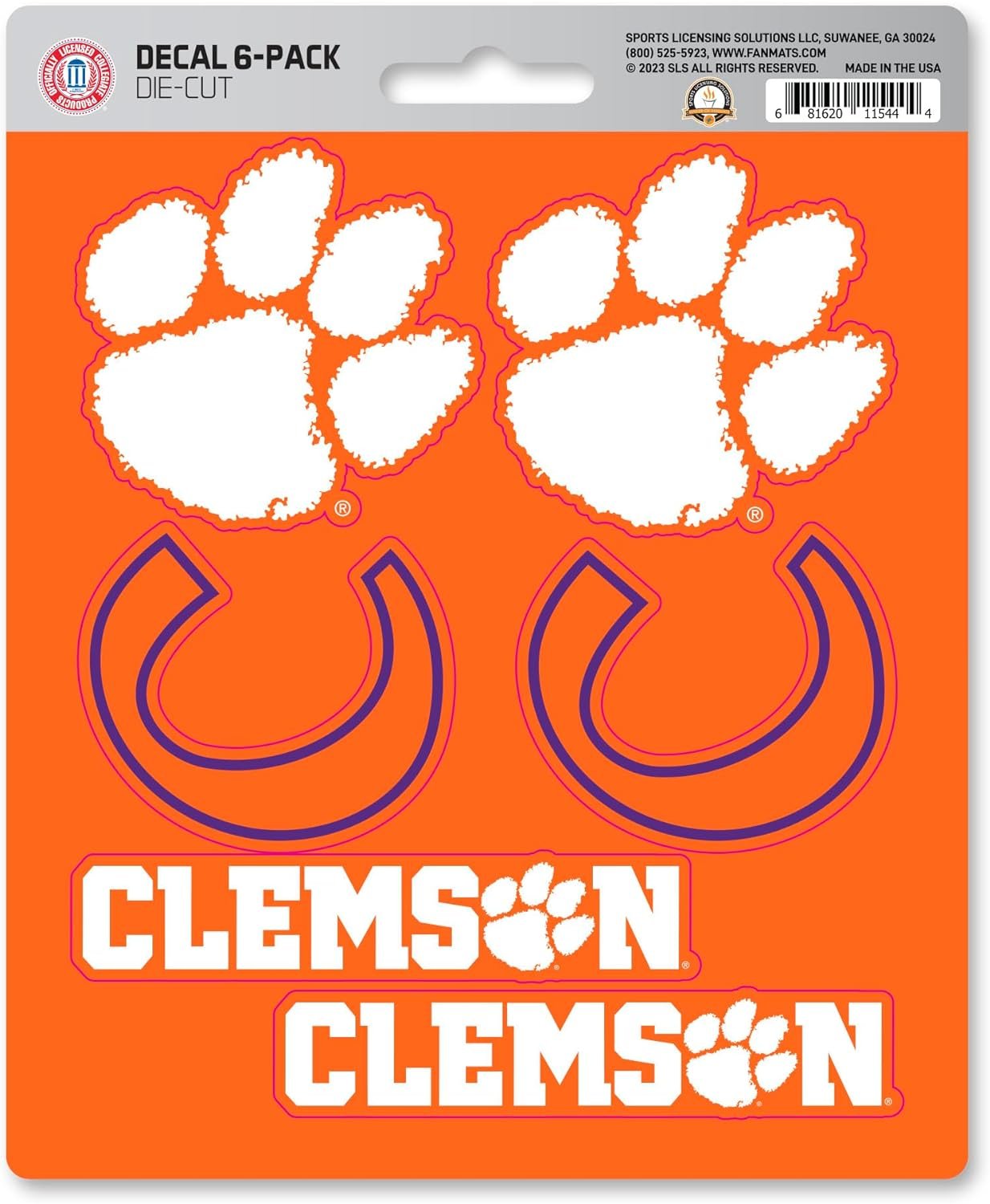 Clemson University Tigers 6-Piece Decal Sticker Set, 5x6 Inch Sheet, Gift for football fans for any hard surfaces around home, automotive, personal items