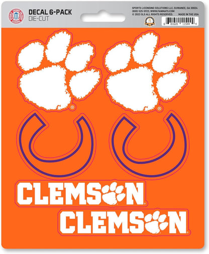 Clemson University Tigers 6-Piece Decal Sticker Set, 5x6 Inch Sheet, Gift for football fans for any hard surfaces around home, automotive, personal items