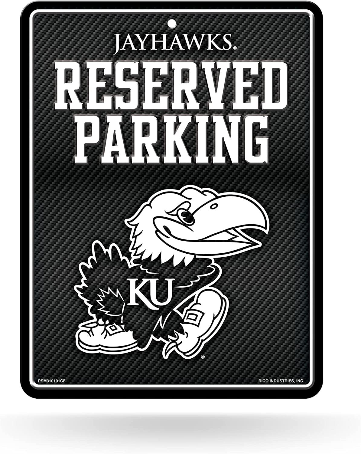 University of Kansas Jayhawks Metal Parking Novelty Wall Sign 8.5 x 11 Inch Carbon Fiber Design