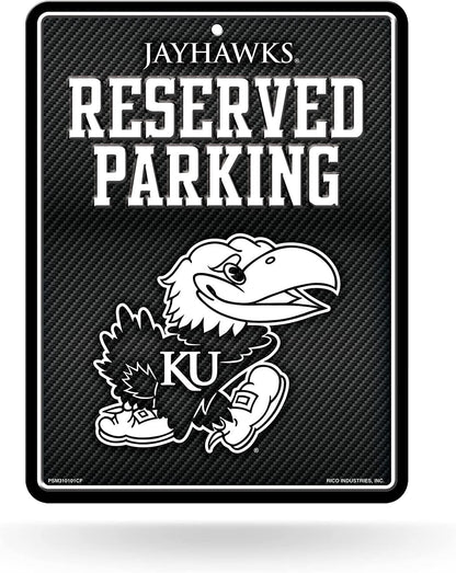 University of Kansas Jayhawks Metal Parking Novelty Wall Sign 8.5 x 11 Inch Carbon Fiber Design