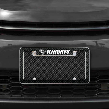 University of Central Florida Knights Metal License Plate Frame Chrome Tag Cover, 12x6 Inch, Carbon Fiber Design