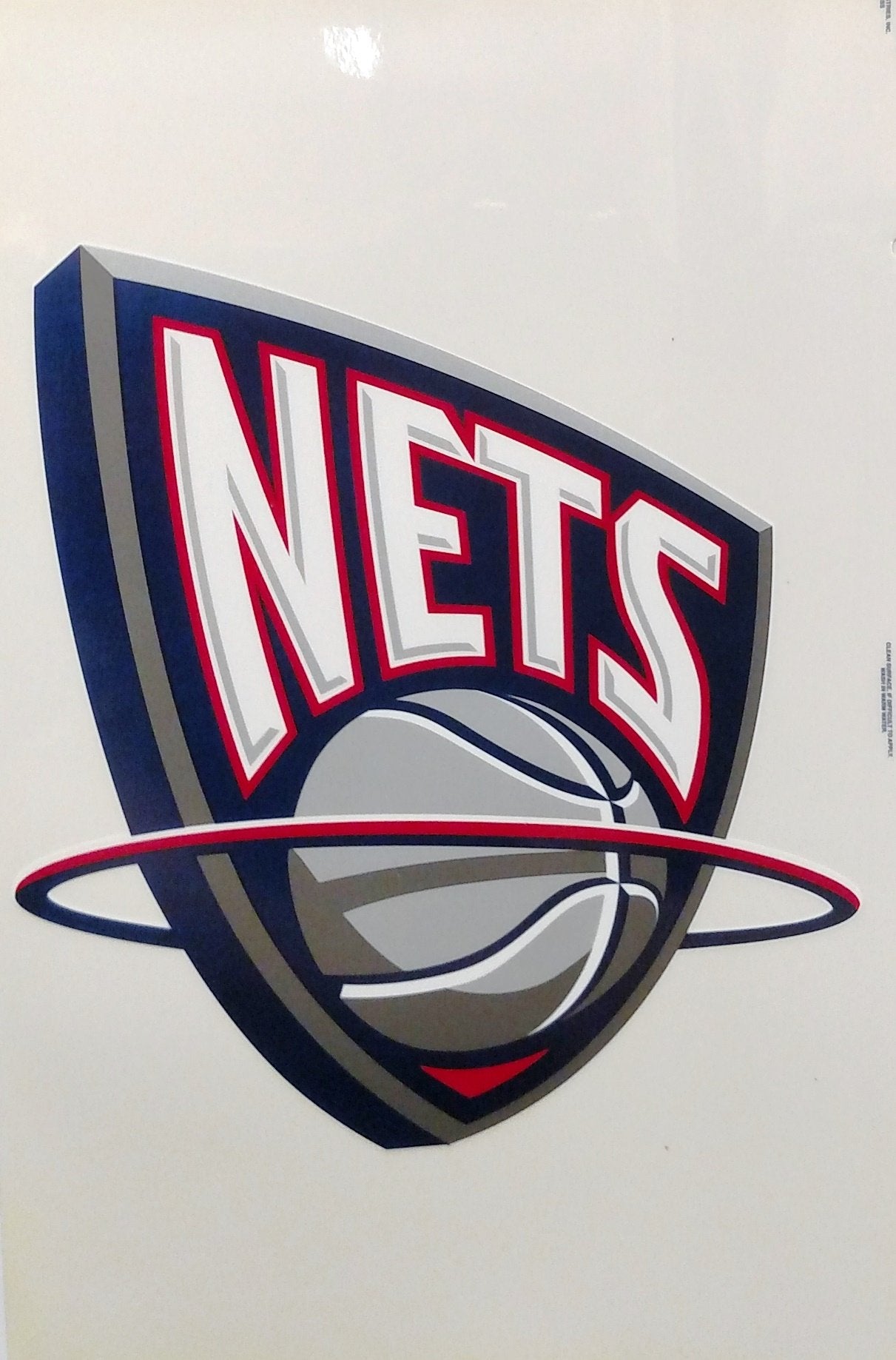 Brooklyn Nets New Jersey Retro Logo Jumbo Static Cling Decal Sticker, 11x12 Inch, Home or Auto Use, Reusuable Peel and Stick Application to any Flat Clean Surface, Officially Licensed