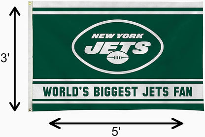 New York Jets 3x5 Feet Flag Banner, World's Biggest Fan, Metal Grommets, Single Sided, Indoor or Outdoor Use