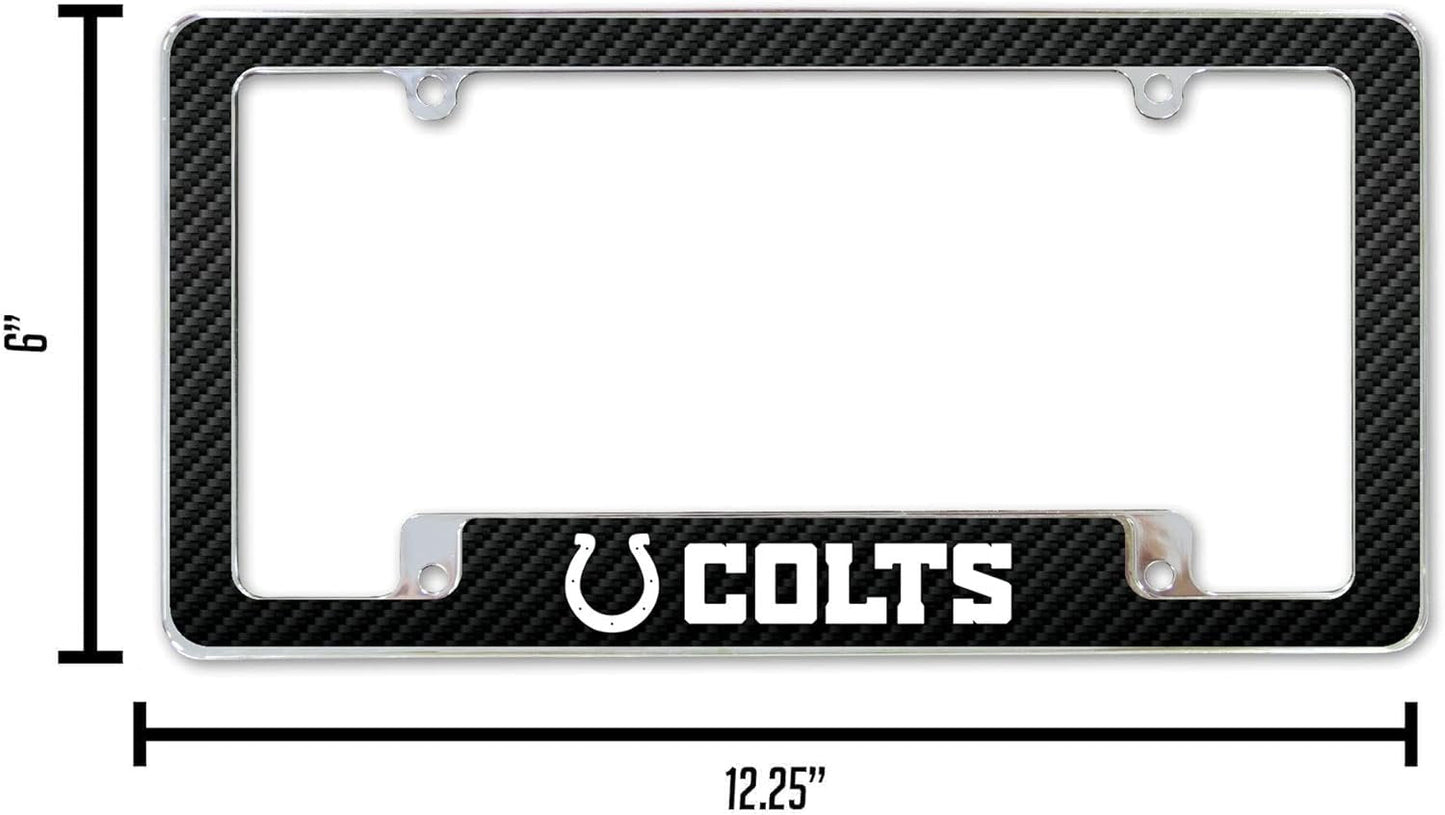 Indianapolis Colts Metal License Plate Frame Chrome Tag Cover, Carbon Fiber Design, 12x6 Inch