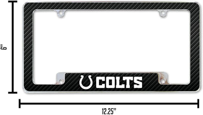 Indianapolis Colts Metal License Plate Frame Chrome Tag Cover, Carbon Fiber Design, 12x6 Inch